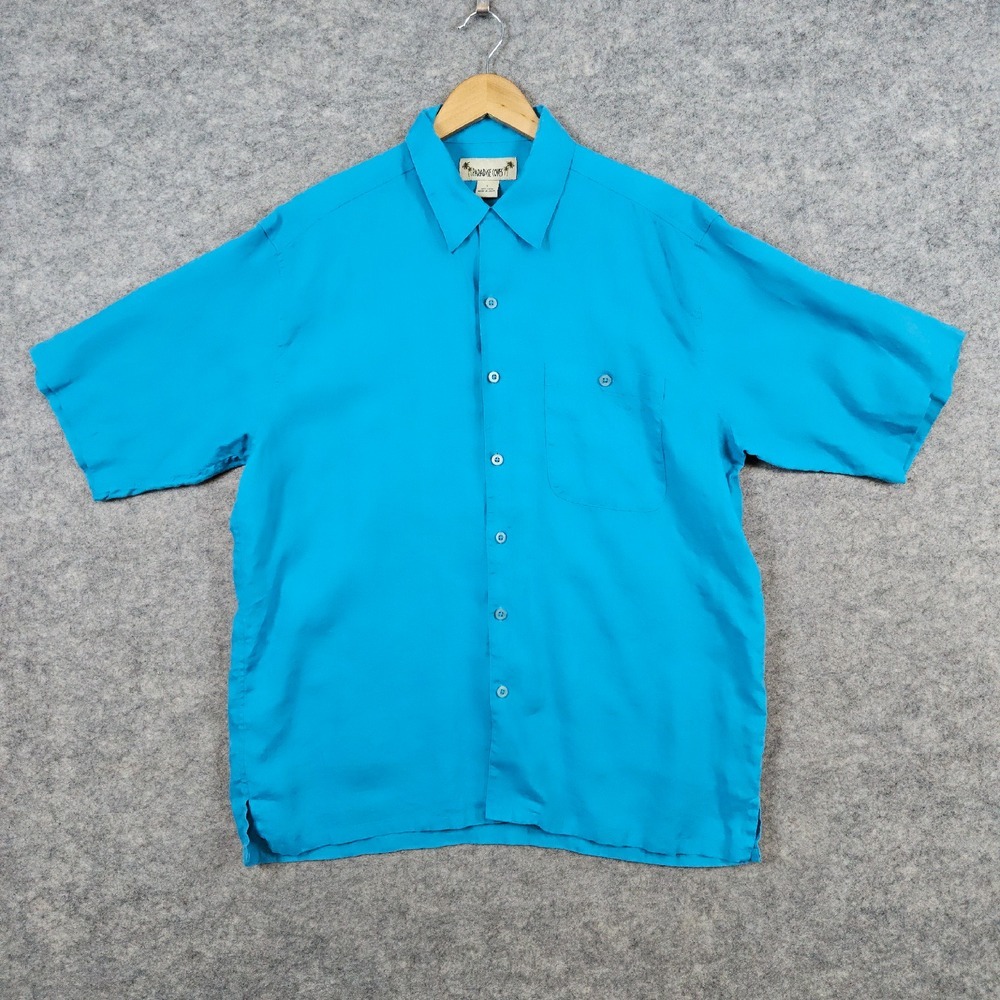 Paradise Coves‎ Men's Blue 100% Linen Shirt Size L Short Sleeves Summer Beach